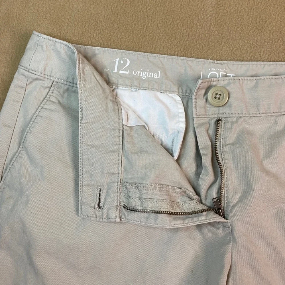 Ann Taylor LOFT Women's Size 12 Beige Cotton Straight Leg Shorts Casual‎ Summer